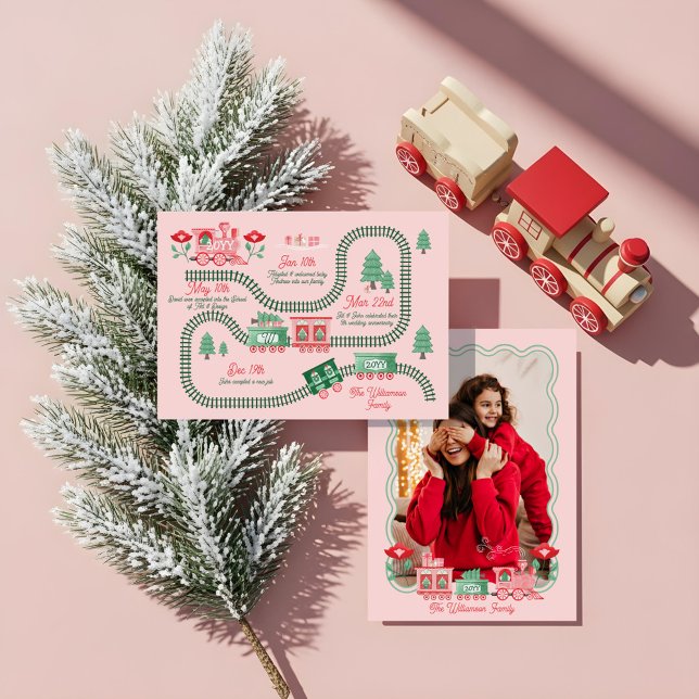 Cartão De Festividades Pink Train Christmas Tree Delivery Photo Year End (Pink Train Christmas Tree Delivery Photo Year End Holiday Card)