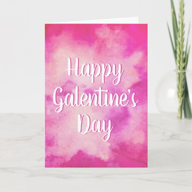 Cartão De Festividades Pink Watercolor Happy Galentine (Frente)