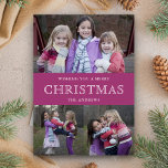 Cartão De Festividades Pink Winter Christmas Photo Collage<br><div class="desc">Send your family and friends a cute pink theme Christmas card with your favorite family photos. Flip the card over to reveal a beautiful snowflakes pattern on the back of the card.</div>