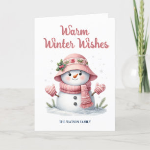 Cartão De Festividades Pino de Neve Rosa Desejos Quentes de Inverno