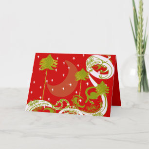 Cartão De Festividades Pinos com Lua Personalizar Alterar Cor do Fundo