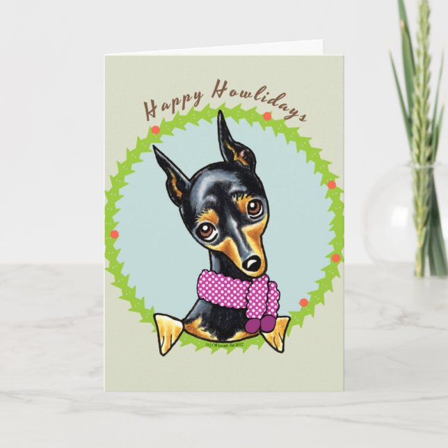 Cartão De Festividades Pinscher Miniatura Feliz Howlidays (Frente)