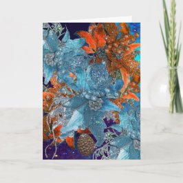 CARTÃO DE FESTIVIDADES PINSETAS AZUIS VERMELHAS, ESTRELAS DE NATAL EM ESP