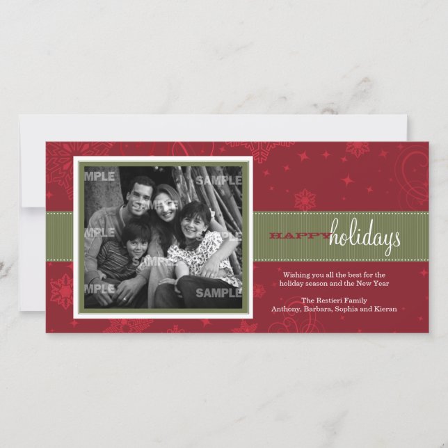 Cartão De Festividades Pinstripe Ribbon Holiday Photo Card (Frente)