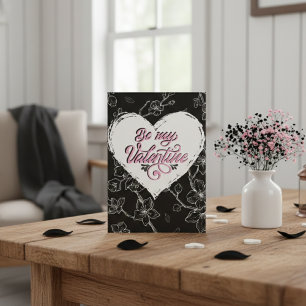 Cartão De Festividades Pintado com Paixão: Flores Monocromáticas, Amor Ro