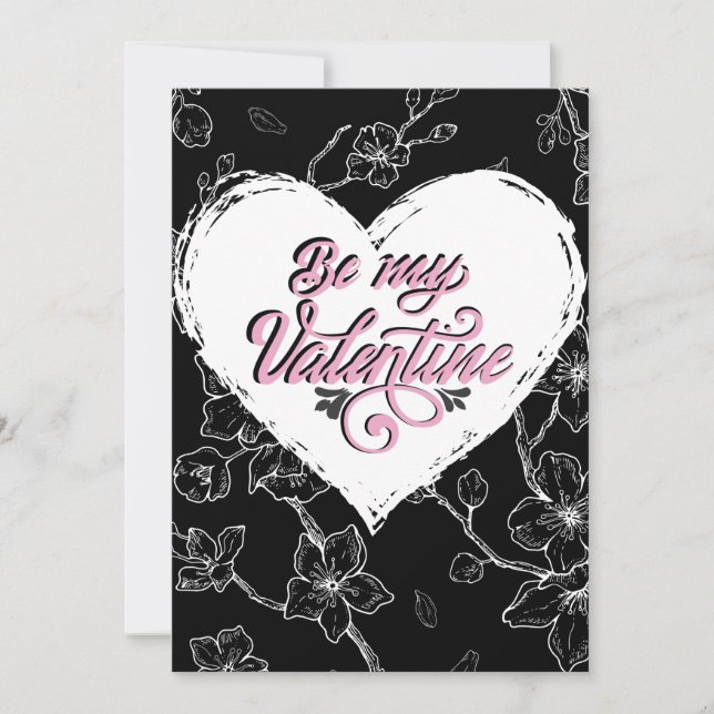 Cartão De Festividades Pintado na Paixão: Flores Monocromáticas, Lov Rosa (Frente)