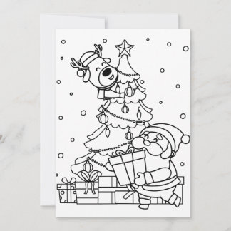 Cartão De Festividades Pinte Você Mesmo o Papai Noel e a Rena