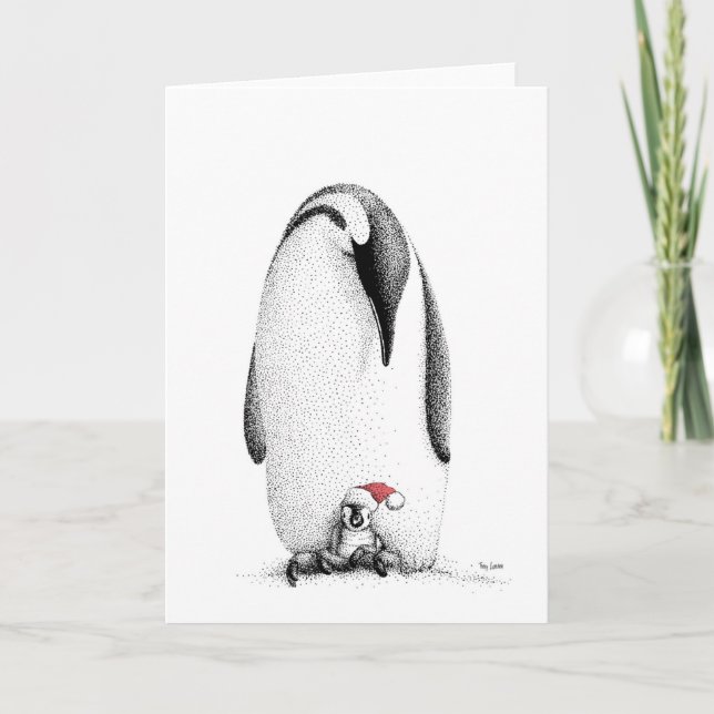 Cartão De Festividades Pintinho de pinguim em um Chapéu Santa (Frente)