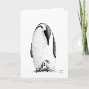 Cartão De Festividades Pintinho de pinguim em um Chapéu Santa