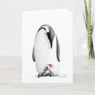 Cartão De Festividades Pintinho de pinguim em um Chapéu Santa