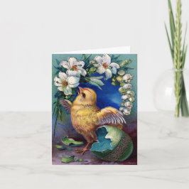 Cartão De Festividades Pintinho, Ovo de Páscoa e Lírios