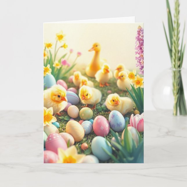 Cartão De Festividades Pintinhos e Patos páscoas (Frente)