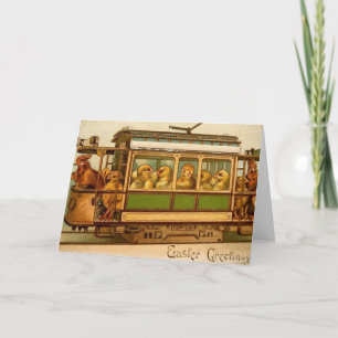 Cartão De Festividades pintinhos felzs pascoa em uma rolley com galhos