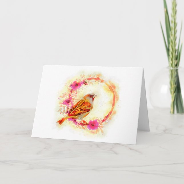 Cartão De Festividades Pintor de pardal e de flores (Frente)
