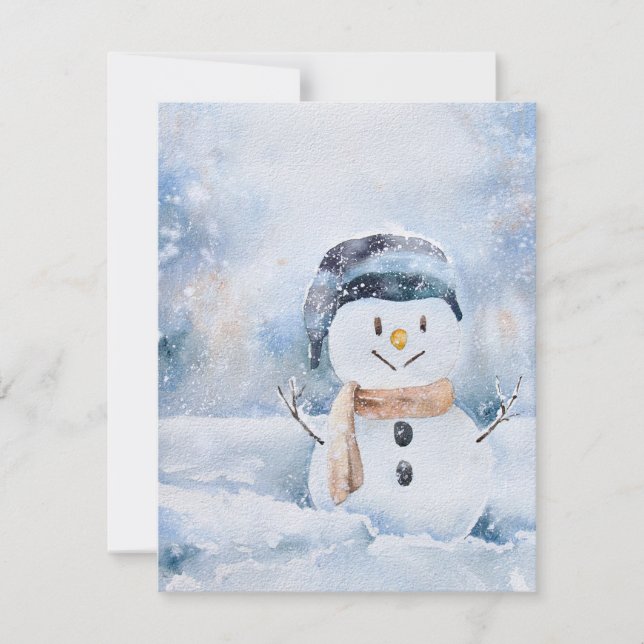 Cartão De Festividades Pintura a aguarela retro Boneco de neve (Frente)
