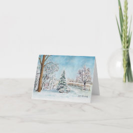 Cartão De Festividades Pintura de Aquarela de Inverno