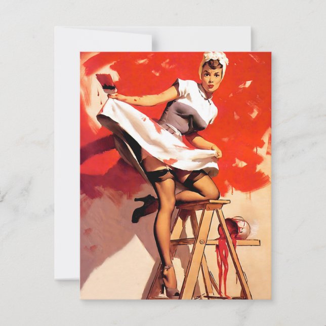 Cartão De Festividades Pintura De Elvgren Em Vermelho (Frente)