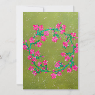 Cartão De Festividades Pintura de Grinalda de Flor Rosa Texturizada