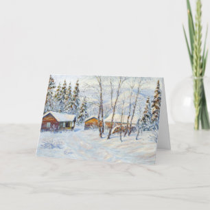 Cartão De Festividades Pintura de Natal da Winter Mountain Farm