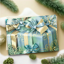 Cartão De Festividades Pintura de Presentes de Natal Azul Mint