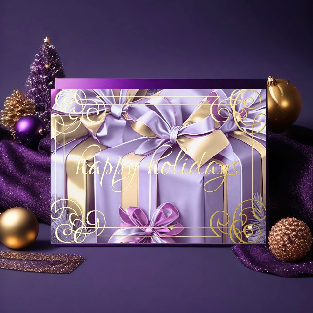Cartão De Festividades Pintura de Presentes de Natal Lavanda Roxo (Criador carregado)