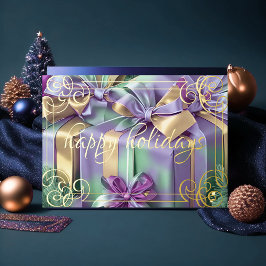 Cartão De Festividades Pintura de Presentes de Natal Lavanda Roxo Verde-M