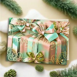Cartão De Festividades Pintura de Presentes de Natal Peach Mint