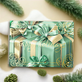Cartão De Festividades Pintura de Presentes de Natal Verde Claro