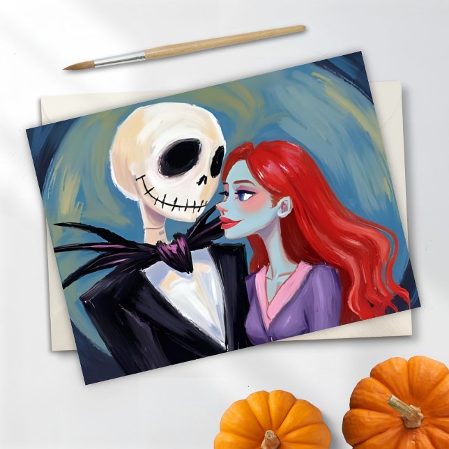 Cartão De Festividades Pintura do Jack & Sally Halloween (Criador carregado)