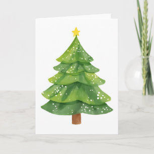 Cartão De Festividades Pintura em Aquarela de Árvore de Natal Feriado