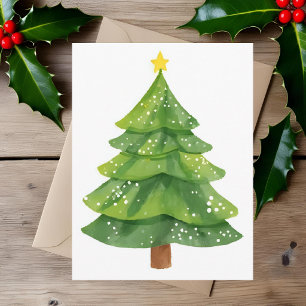 Cartão De Festividades Pintura em Aquarela de Árvore de Natal Feriado