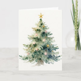 Cartão De Festividades Pintura em Aquarela de Árvore de Natal Pastel