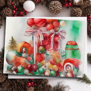 Cartão De Festividades Pintura em Aquarela de Doces de Natal