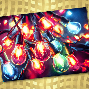 Cartão De Festividades Pintura em Aquarela Luz de Natal Festa de String