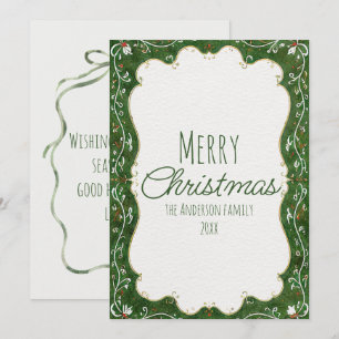 Cartão De Festividades Pintura em Aquarela Verde Desenhado Quadro Floral 