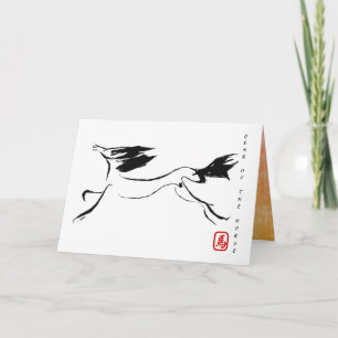 Cartão De Festividades Pintura Original Ano do Cavalo Chinês Aniversário 