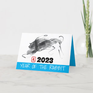 Cartão De Festividades Pintura Original Ano do Coelho Chinês Aniversário 