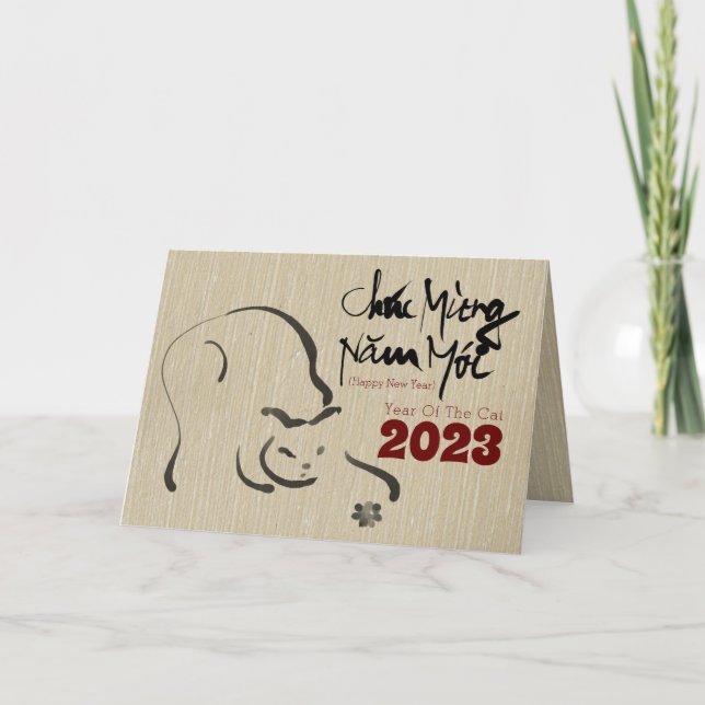 Cartão De Festividades Pintura Original Cat Vietnamita Ano Novo 2023 GC (Frente)