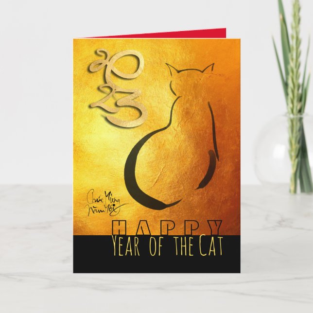 Cartão De Festividades Pintura original Gato Ano Novo Vietnamita 2023 VGC (Frente)
