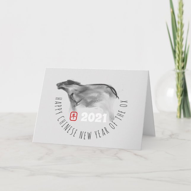 Cartão De Festividades Pintura original OX chinês Ano Novo 2021 GC (Frente)