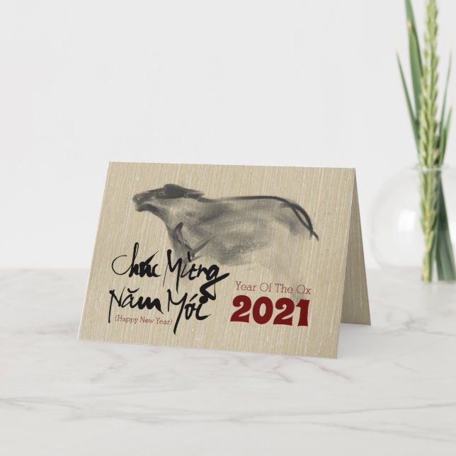 Cartão De Festividades Pintura Original OX Vietnamita Ano Novo 2021 GC (Frente)