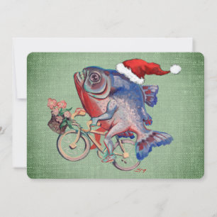 Cartão De Festividades Piranha Montando Uma Bicicleta Usando Chapéu De Pa