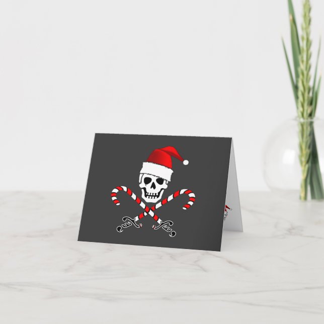 Cartão De Festividades Pirate Jolly Roger Santa Christmas Card (Frente)