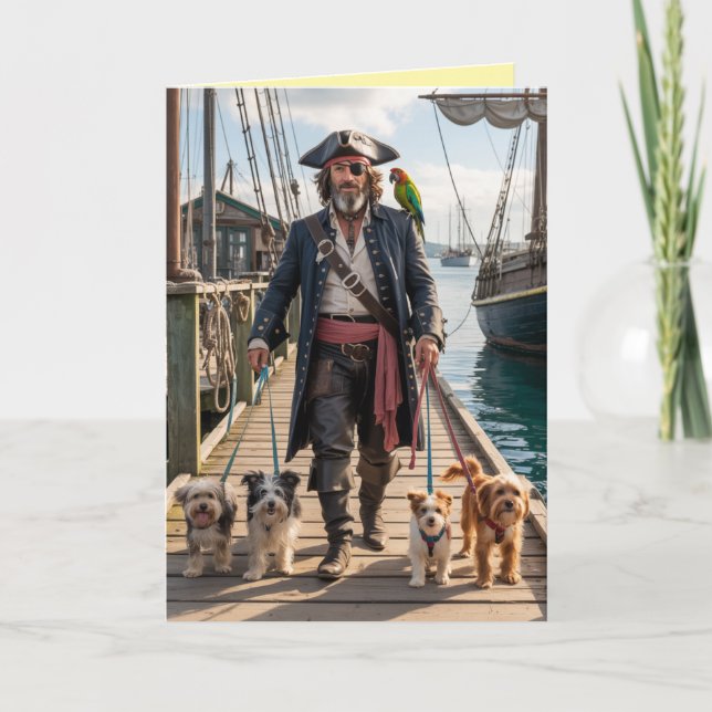 Cartão De Festividades Pirate Walkin' the Dog Card (Frente)