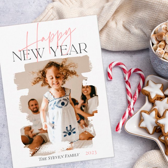 Cartão De Festividades Pisca rosa do feliz ano novo moderno (Criador carregado)