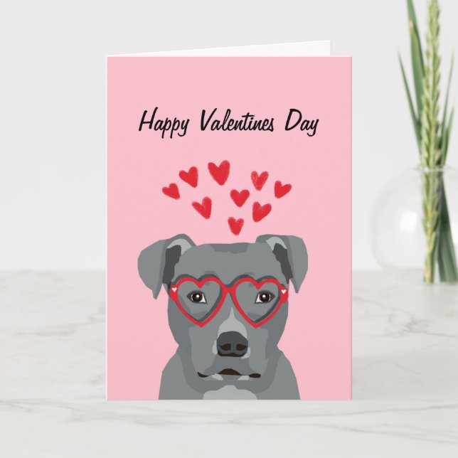 Cartão De Festividades Pitbull Grey Valentines Dog Card (Frente)