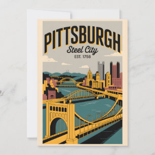 Cartão De Festividades Pittsburgh Vintage Pensilvânia Cidade do Aço Retro