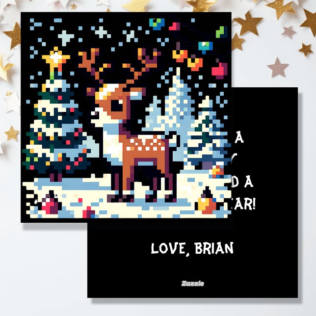 Cartão De Festividades Pixel Art Reindeer no Natal da Neve (Criador carregado)