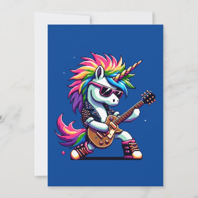 Cartão De Festividades Pixel Punk Rock Unicorn (Frente)