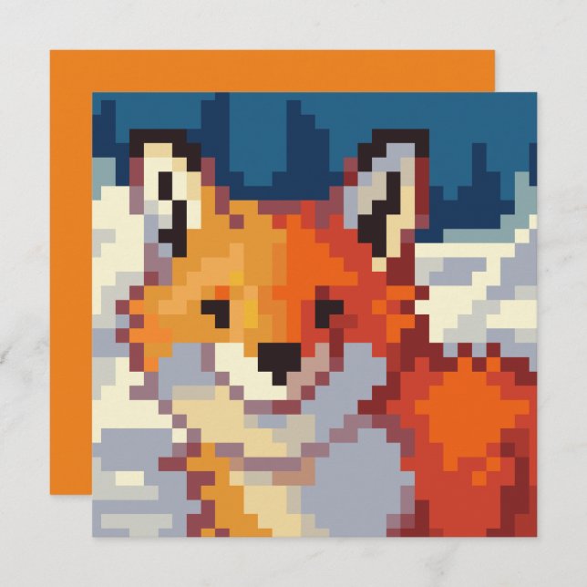 Cartão De Festividades Pixelart, vos, Fox, Pixel Art  (Frente/Verso)